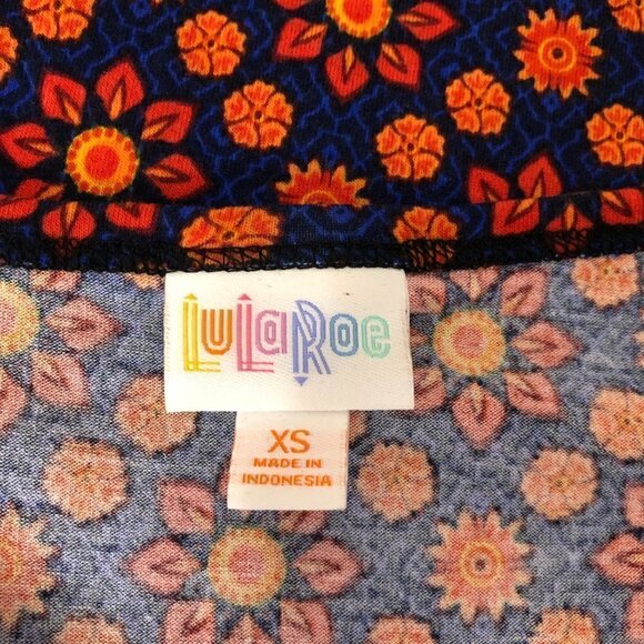 New - LULAROE Julia Dress Orange & Red Floral w Black & Blue Geometric - Size XS - Picture 3 of 5